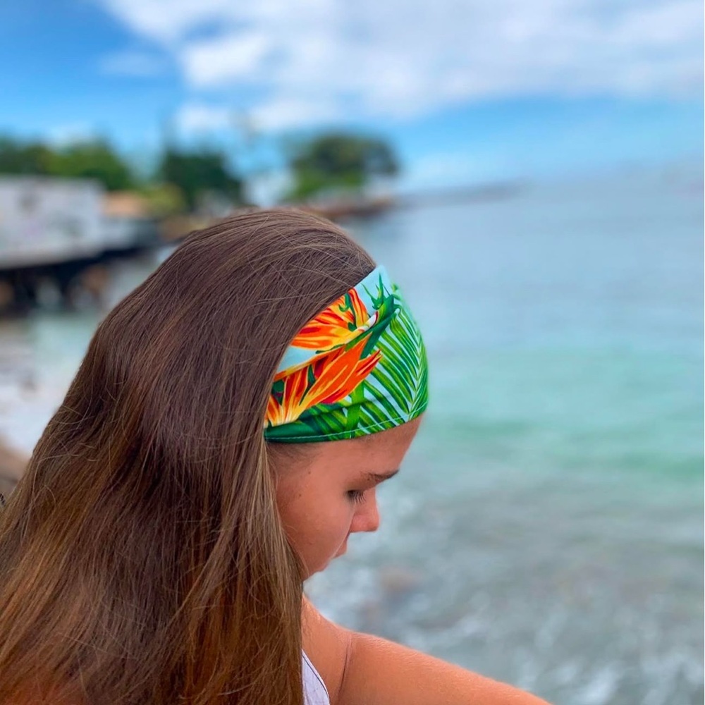 Kahele Maui Handmade Headwrap Black & White Waves Print OS - Picture 12 of 13